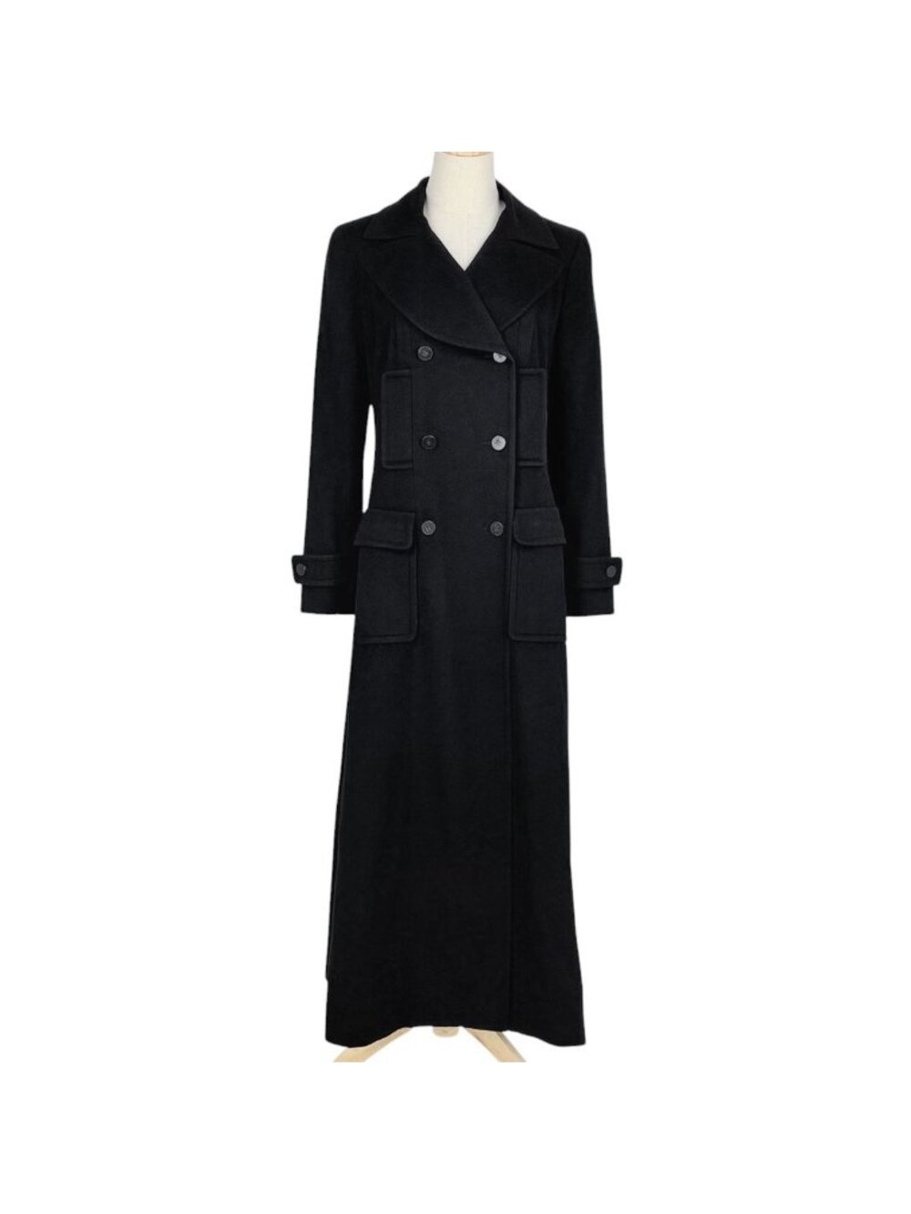 Chanel CC Logo Button Long Coat Double 01A Cashmere Black